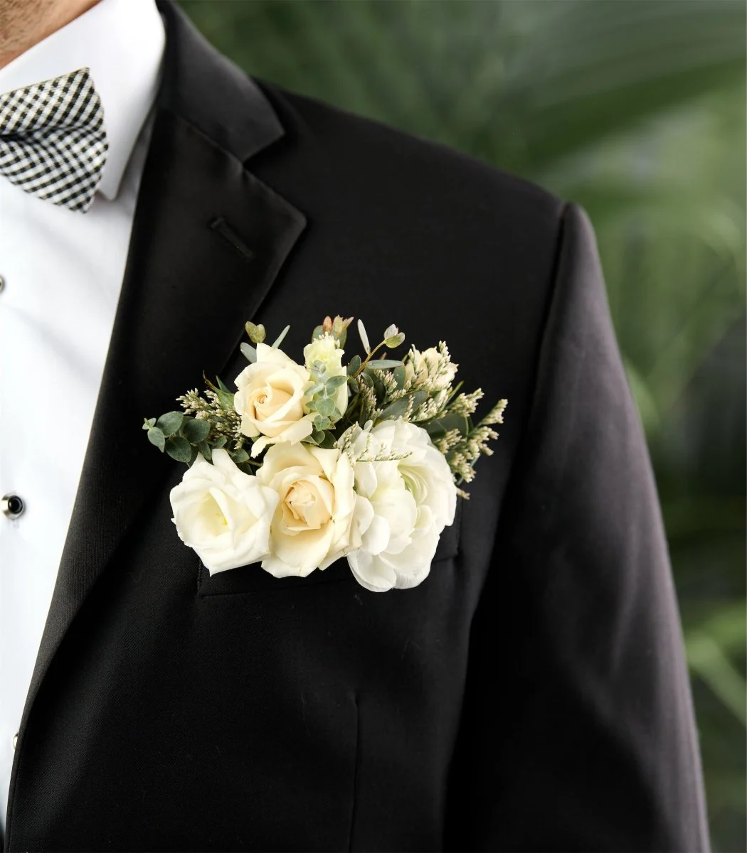Pocket Boutonniere White & Cream